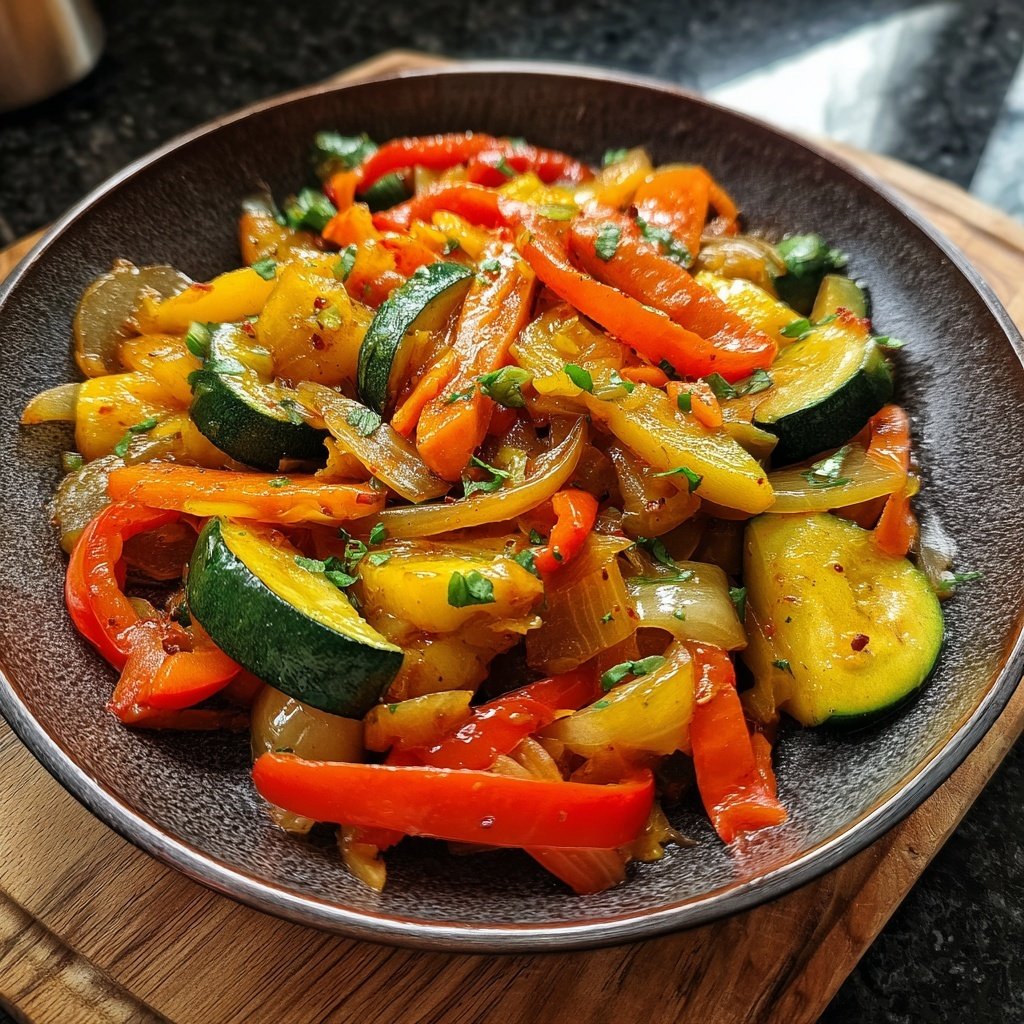 Vegetarisches Abendessen mit Gemüsepfanne