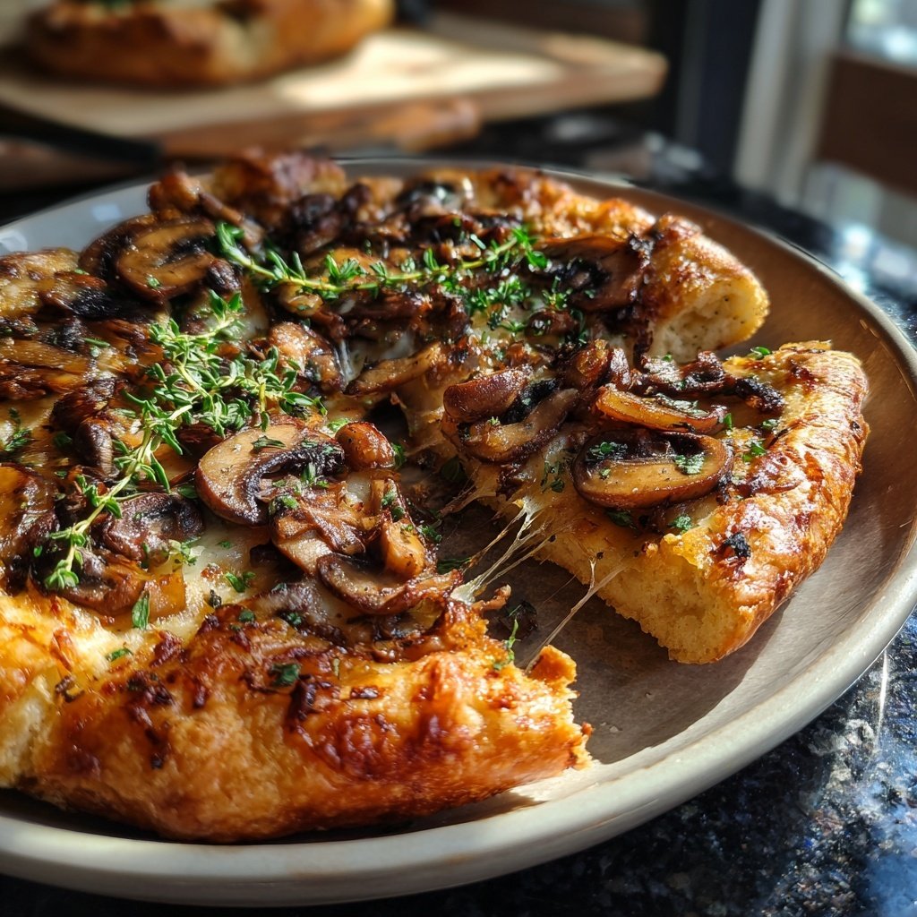 Pizza mit Pilzen und Thymian