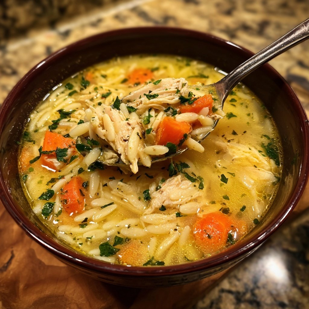 Zitronen-Hühnchen-Orzo-Suppe