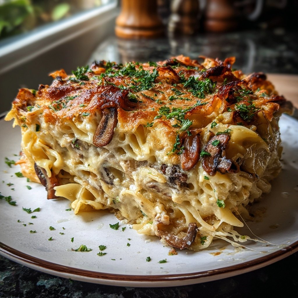 Nudelauflauf mit Champignons