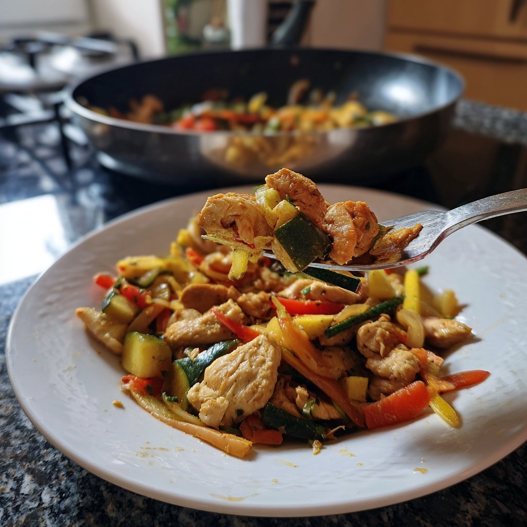 Kalorienarme Gemüsepfanne Mit Hähnchen